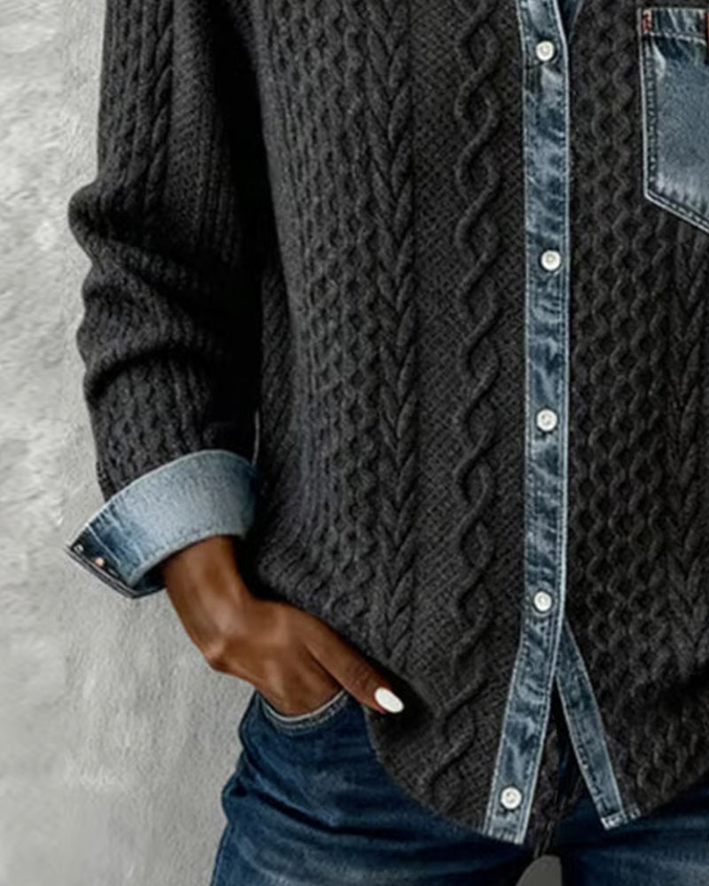 Laluna | Long-Sleeve Shirt with Denim Patchwork
