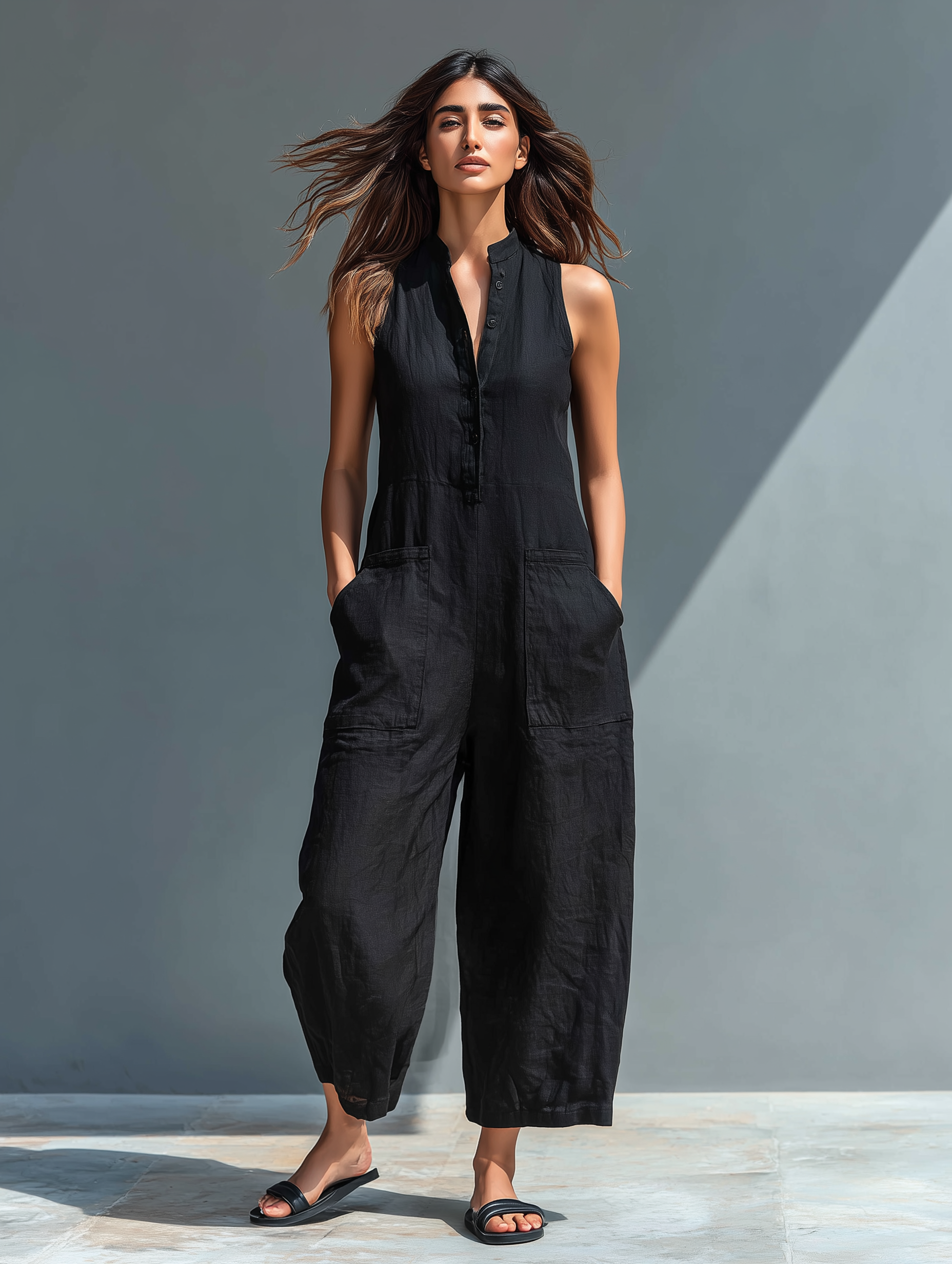 Mana | Linen Blend Sleeveless Loose Jumpsuit - Image 3