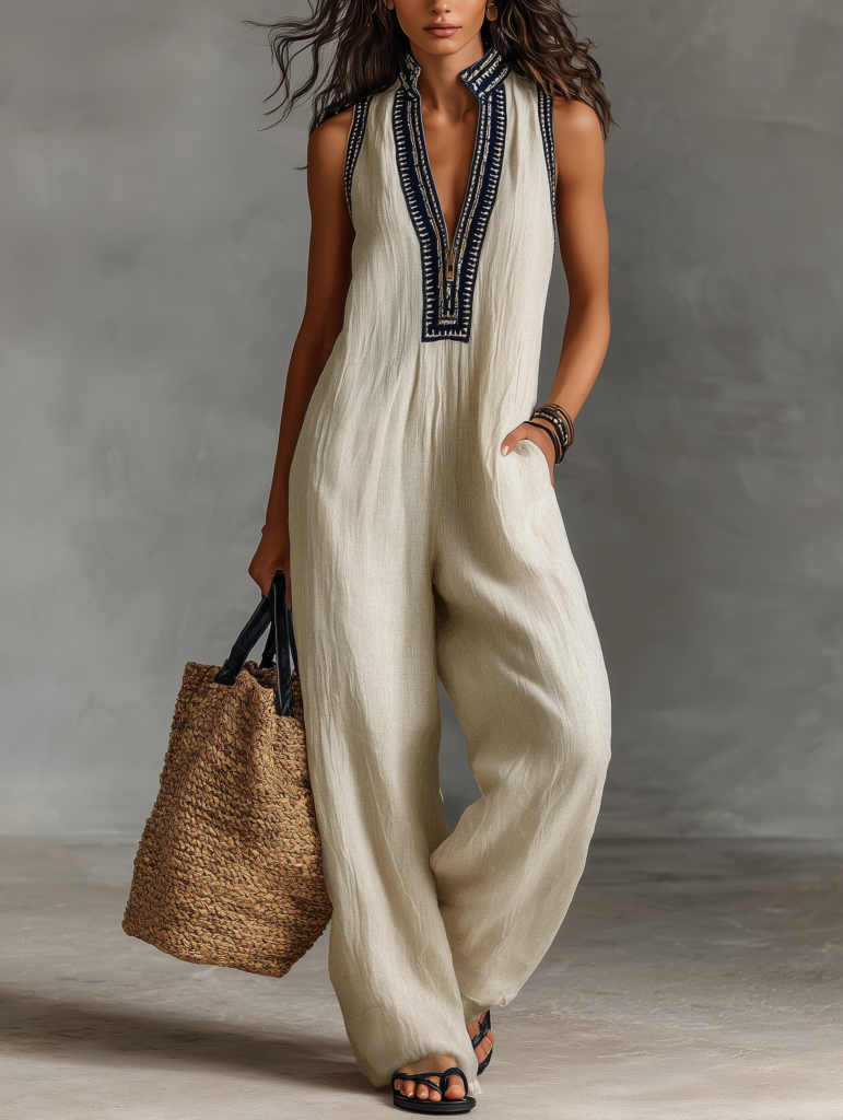 Mauri | Minimalist Linen Blend Sleeveless Jumpsuit