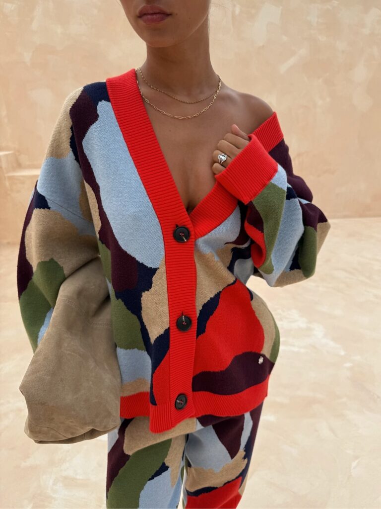 Calivelle | Abstract Geometric Pattern Knitted Jacket